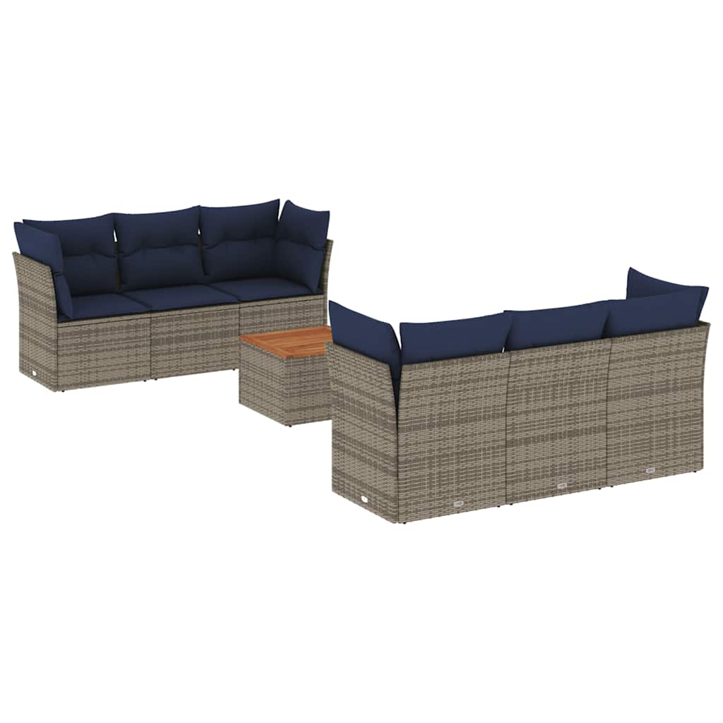Salon de jardin 7 pcs avec coussins gris résine tressée
