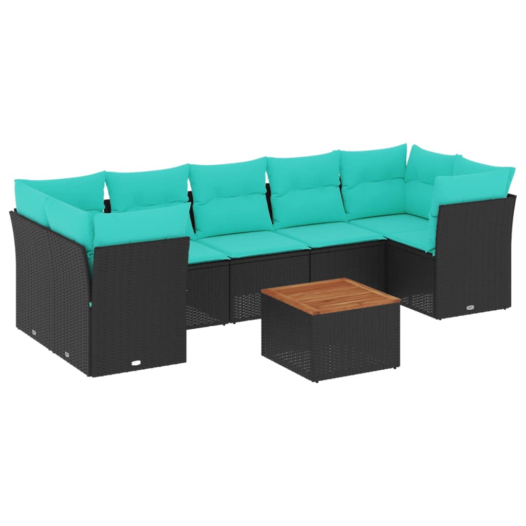 Salon de jardin 8 pcs avec coussins noir résine tressée
