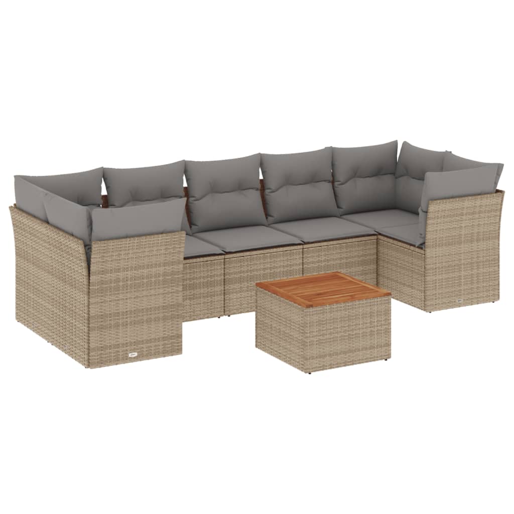 Salon de jardin avec coussins 8pcs mélange beige résine tressée