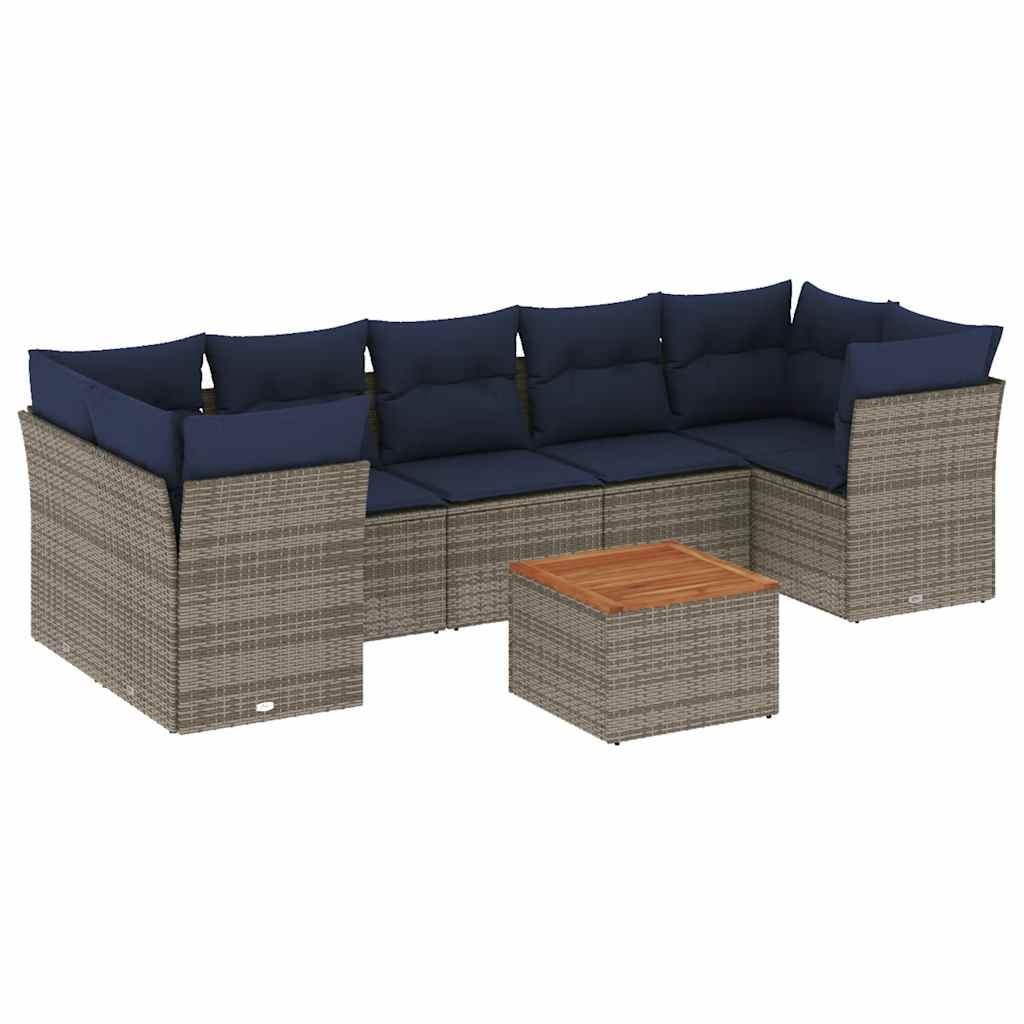 Salon de jardin 8 pcs avec coussins gris résine tressée