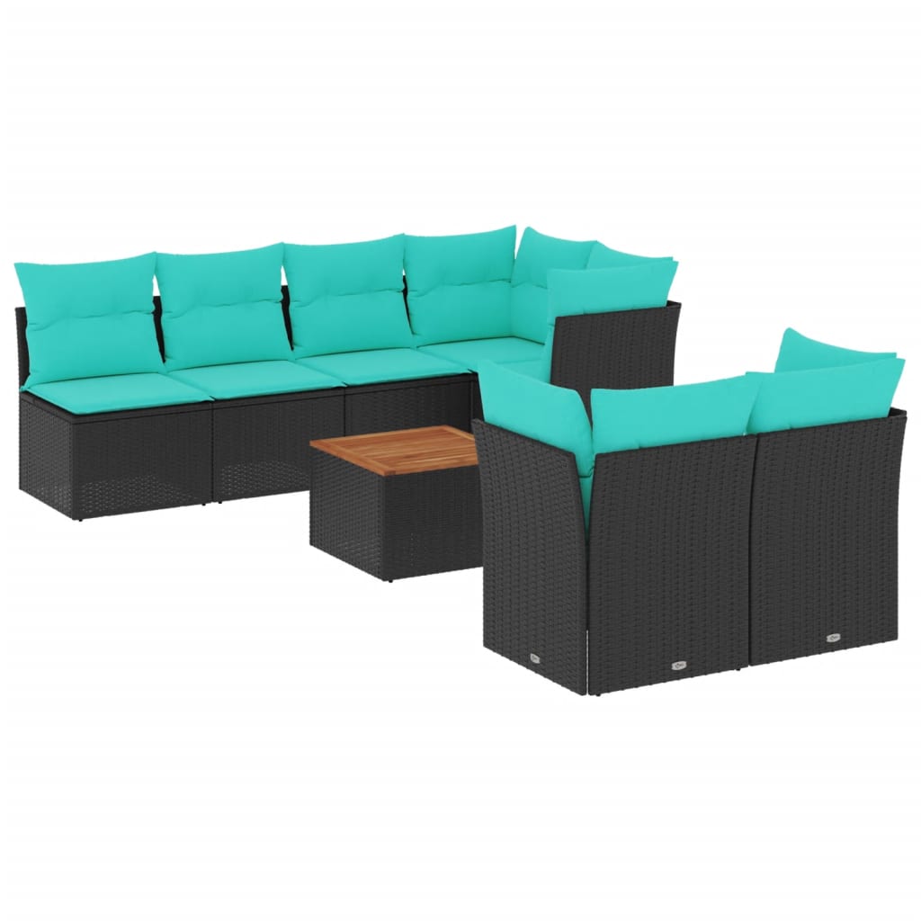 Salon de jardin 8 pcs avec coussins noir résine tressée