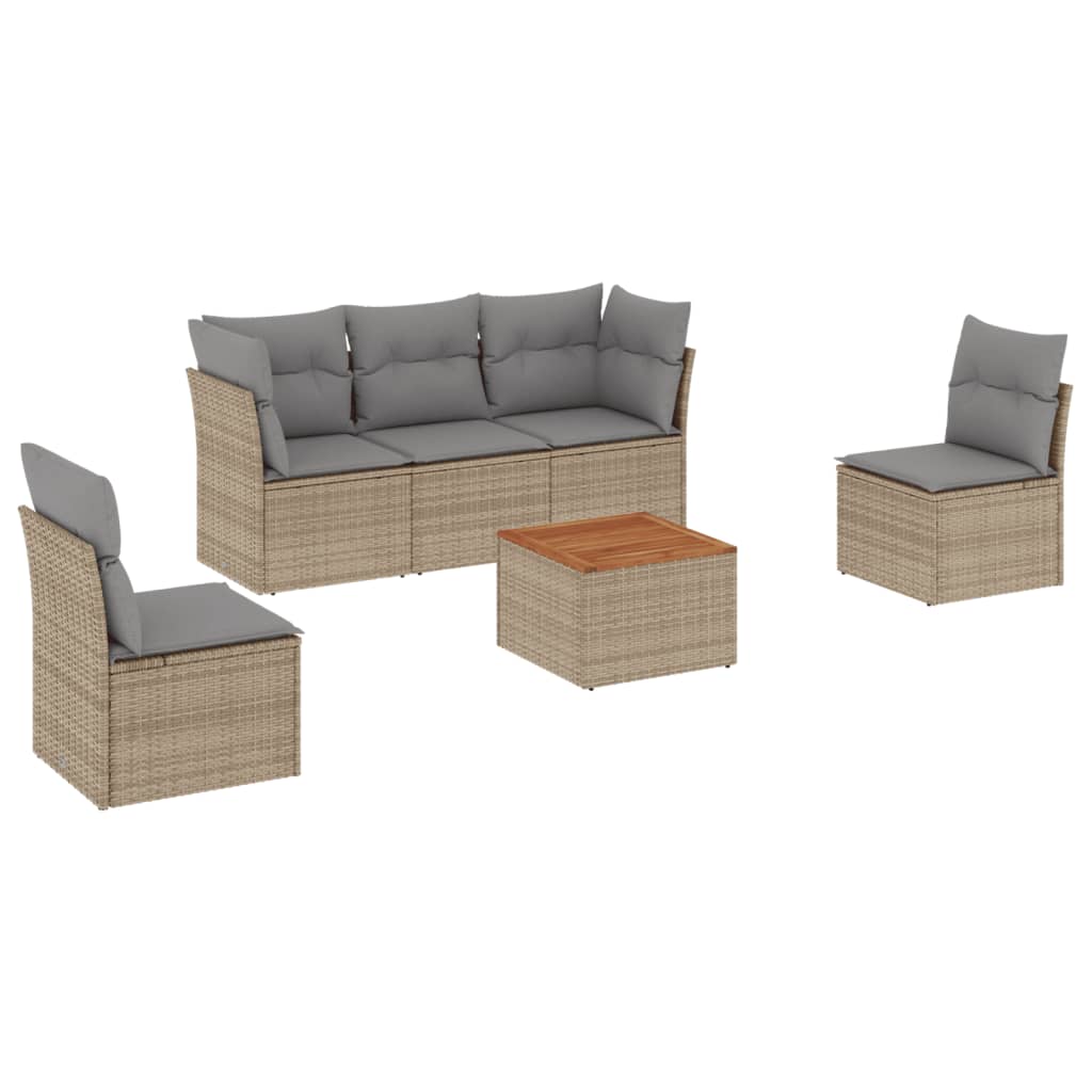 Salon de jardin avec coussins 6pcs mélange beige résine tressée