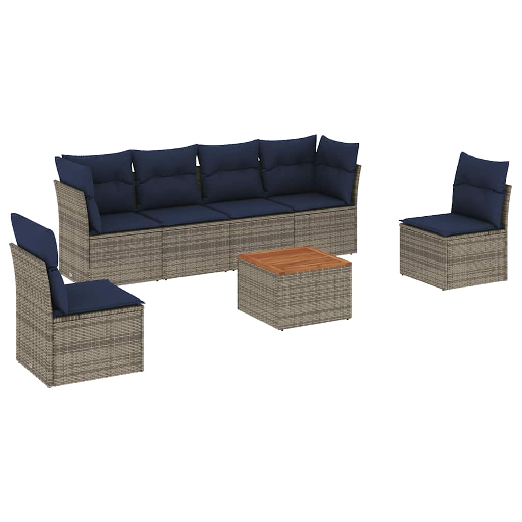 Salon de jardin 7 pcs avec coussins gris résine tressée
