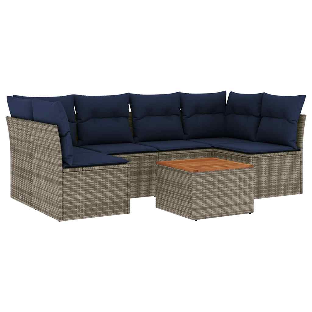 Salon de jardin 7 pcs avec coussins gris résine tressée
