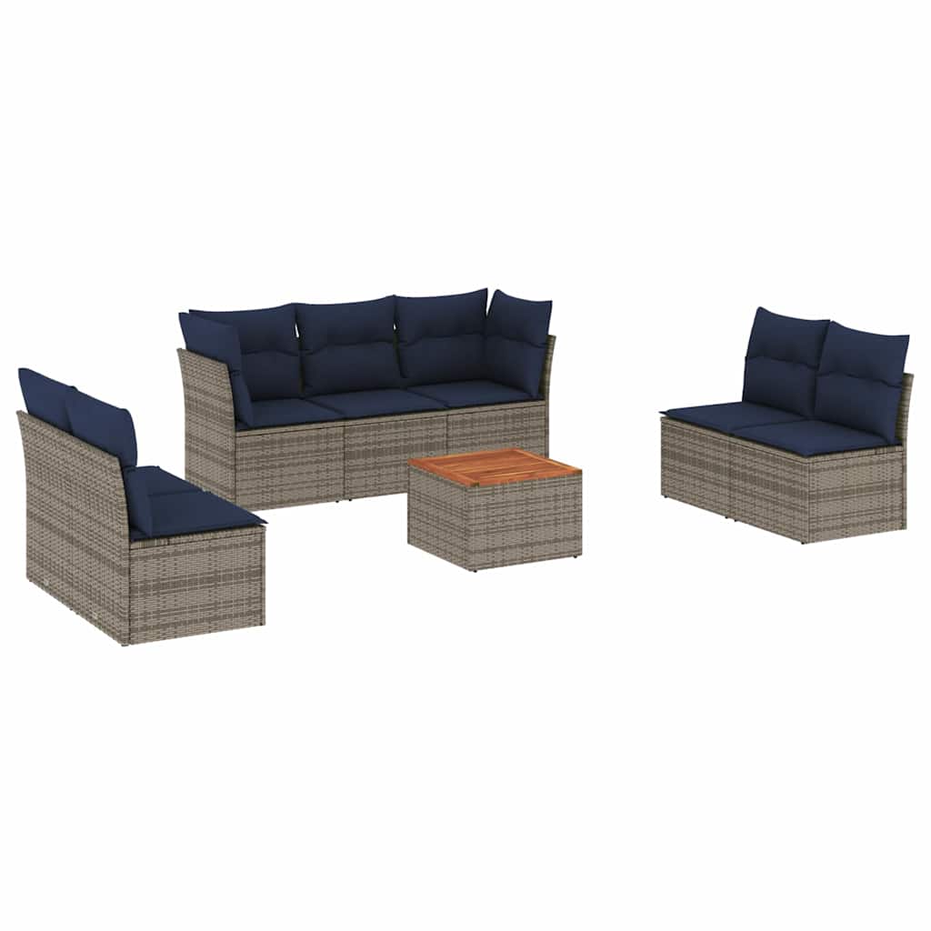 Salon de jardin 8 pcs avec coussins gris résine tressée