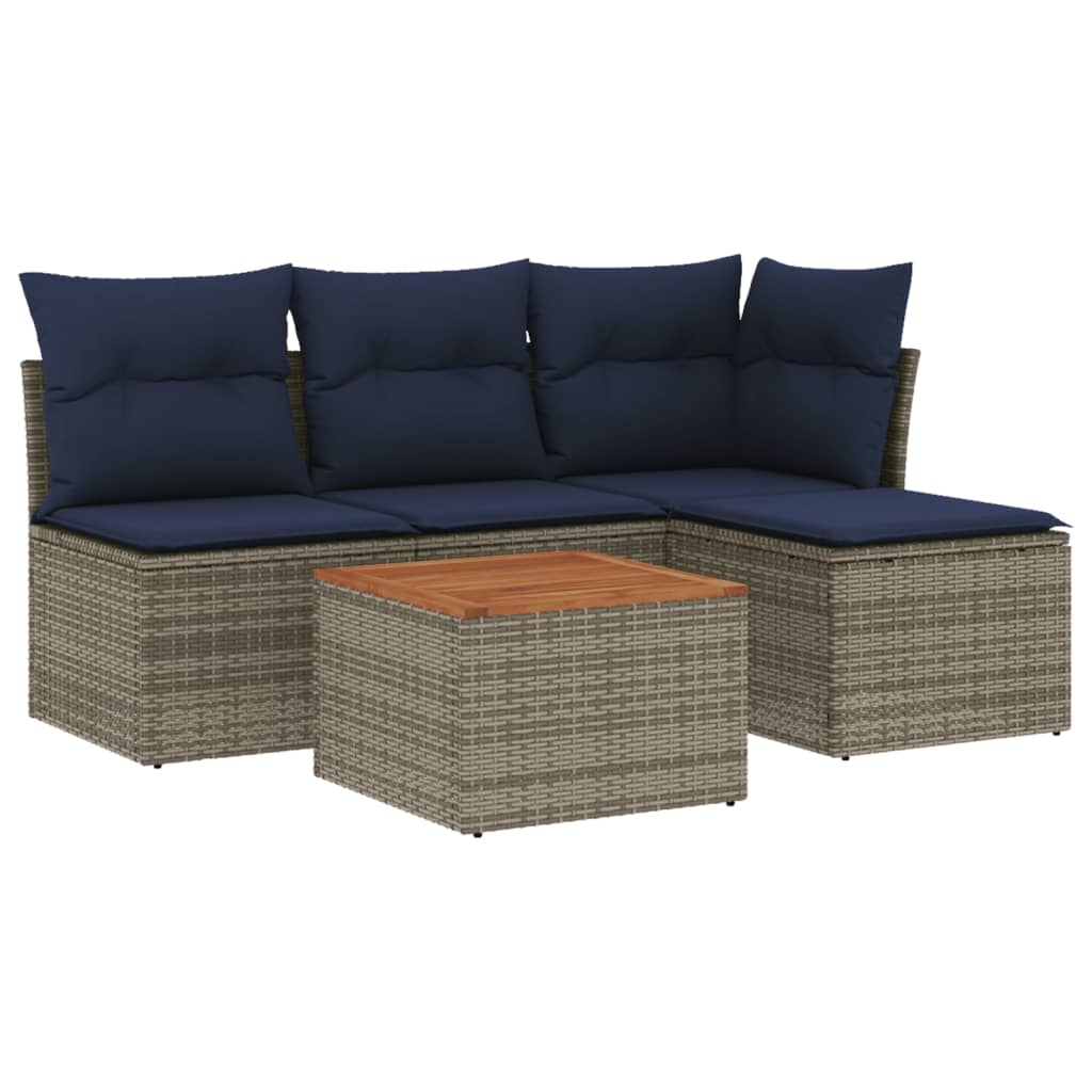 Ensemble de canapé de jardin 5 pcs avec coussins gris résine tressée