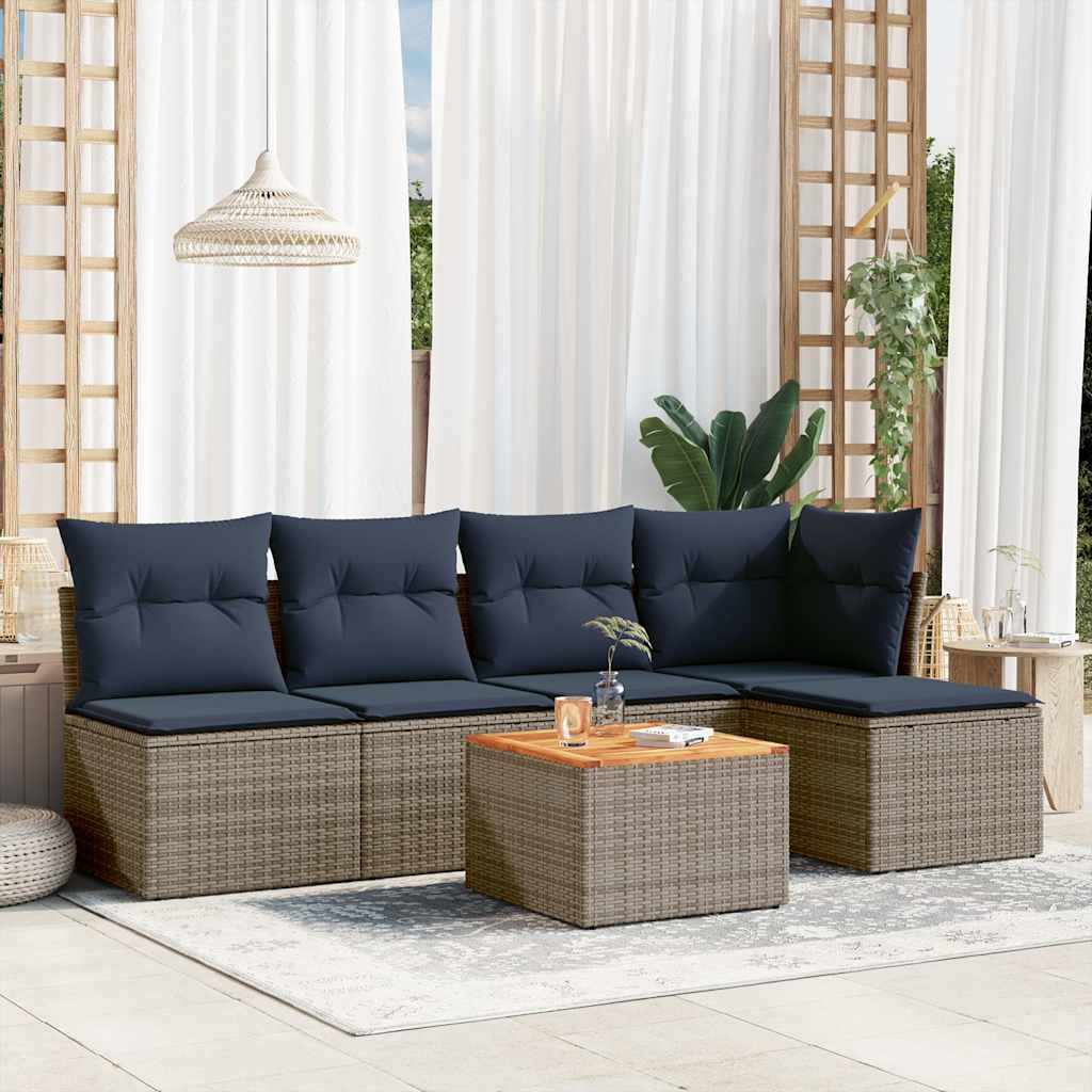 Ensemble de canapé de jardin 6 pcs avec coussins gris résine tressée