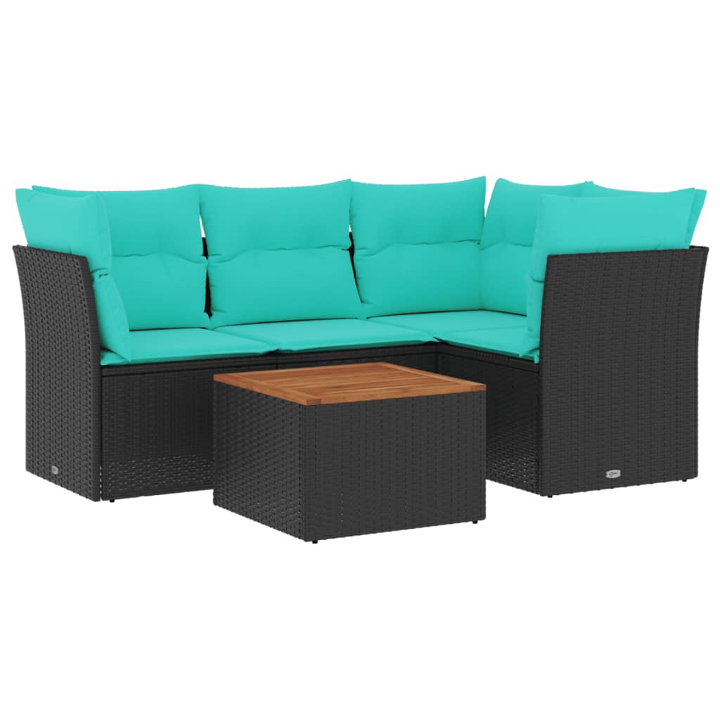 Salon de jardin 5 pcs avec coussins noir résine tressée