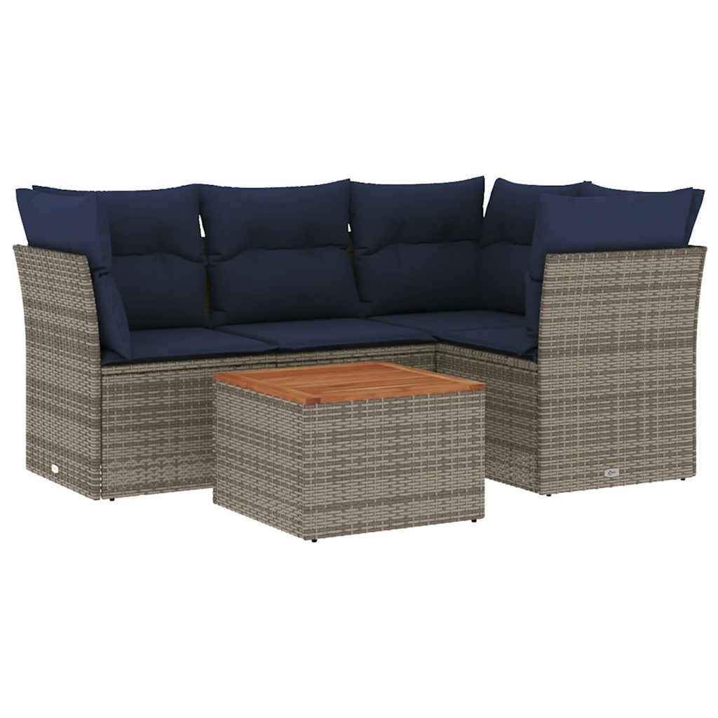 Salon de jardin 5 pcs avec coussins gris résine tressée