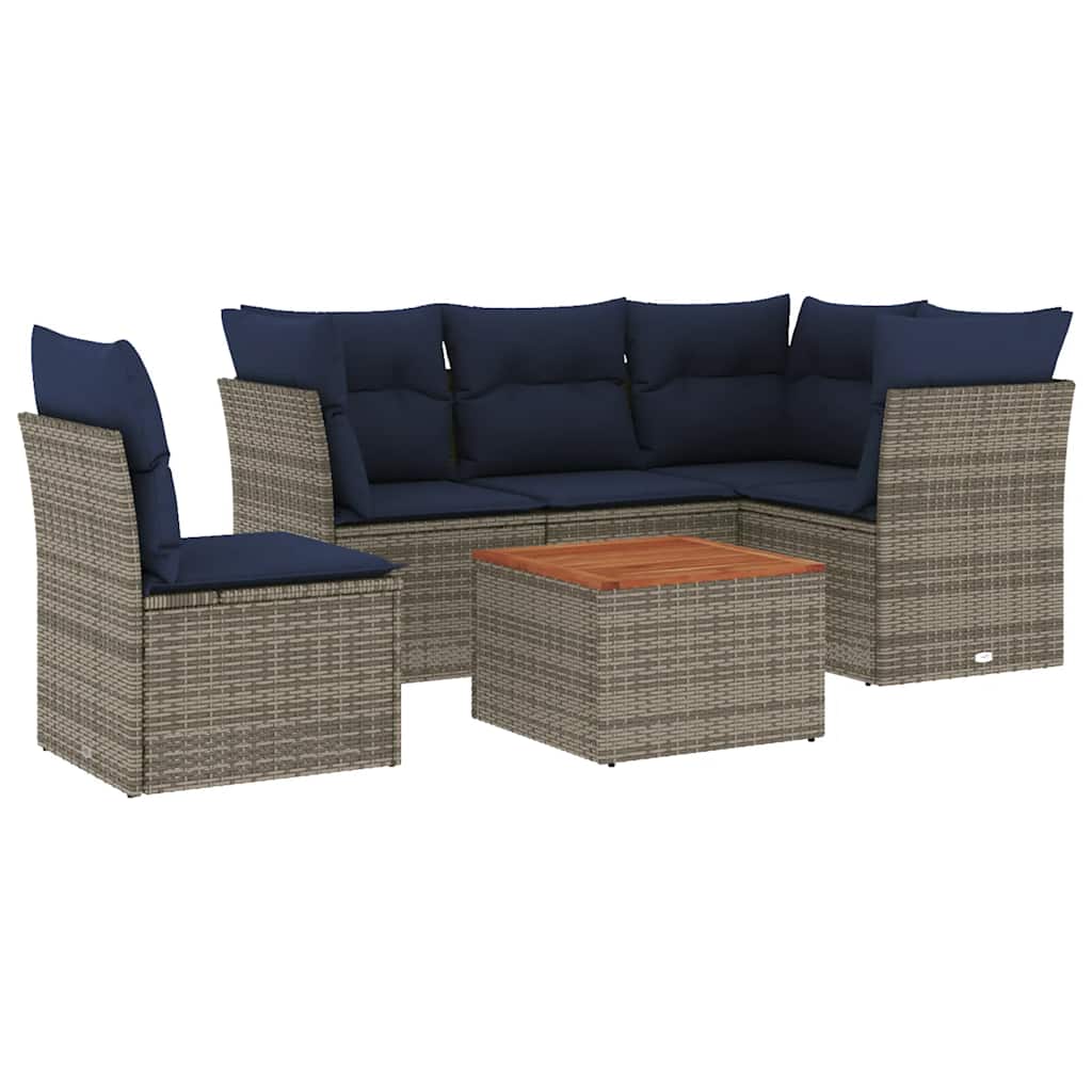 Salon de jardin 6 pcs avec coussins gris résine tressée