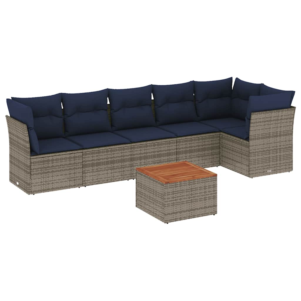 Salon de jardin 7 pcs avec coussins gris résine tressée