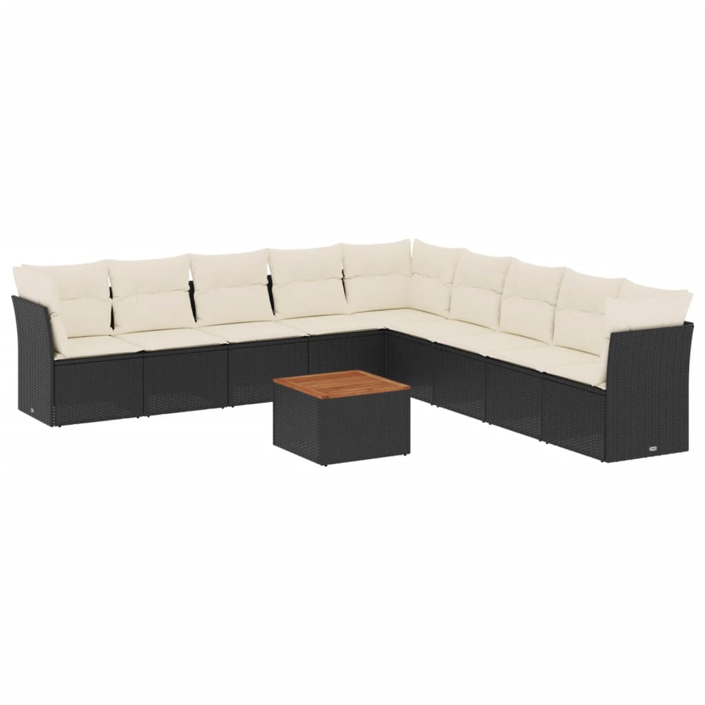 Salon de jardin 10 pcs avec coussins noir résine tressée