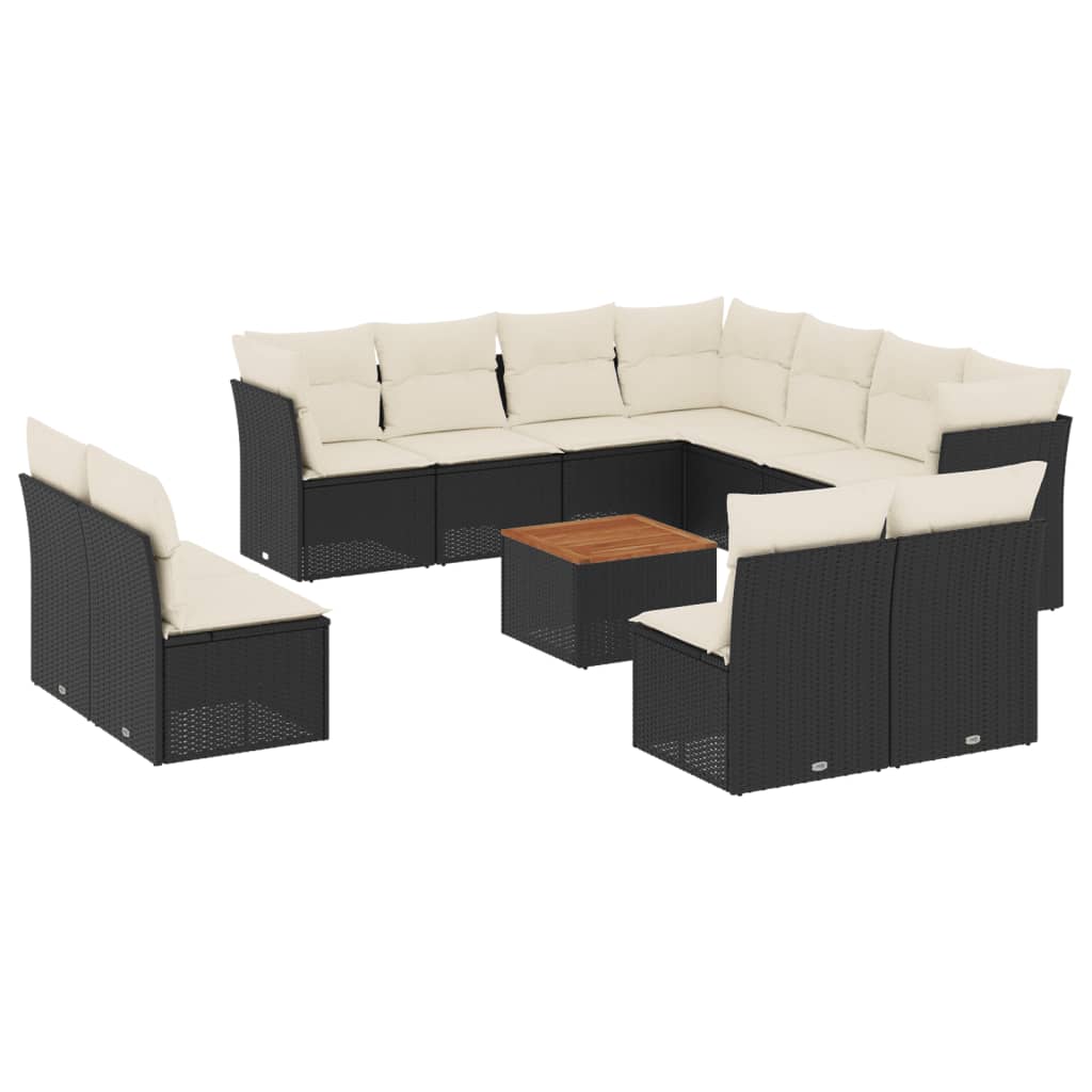 Salon de jardin 12 pcs avec coussins noir résine tressée
