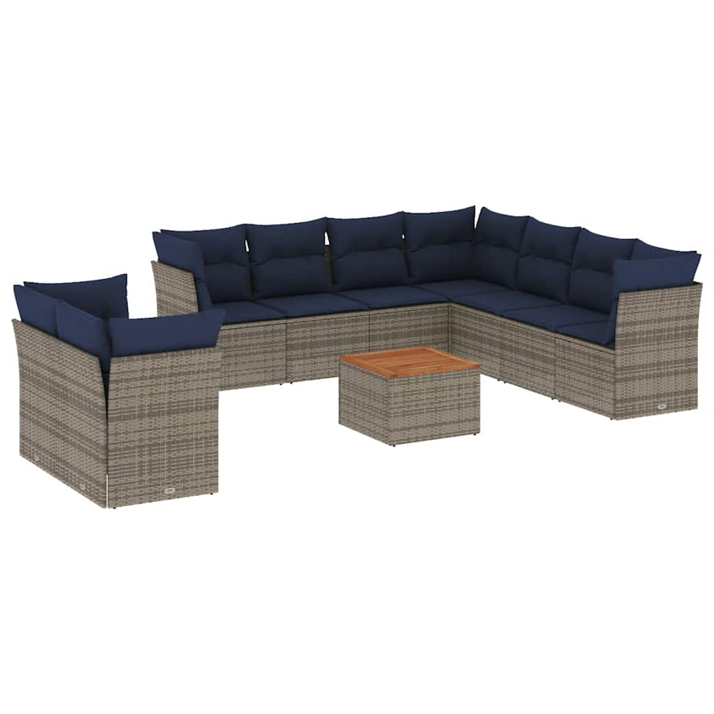 Salon de jardin 10 pcs avec coussins gris résine tressée