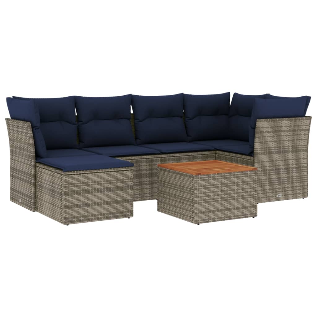 Ensemble de canapé de jardin 7 pcs avec coussins gris résine tressée