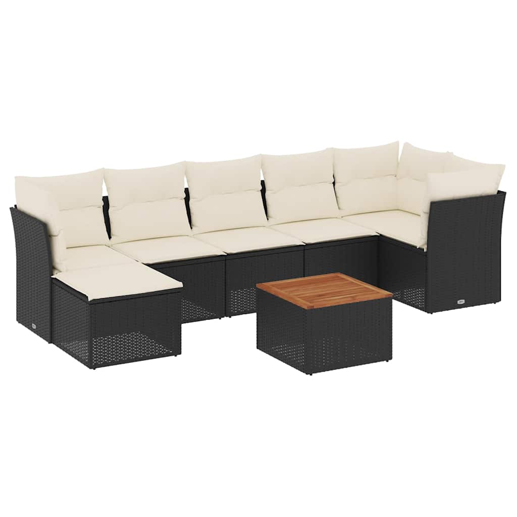 Salon de jardin 8 pcs avec coussins noir résine tressée