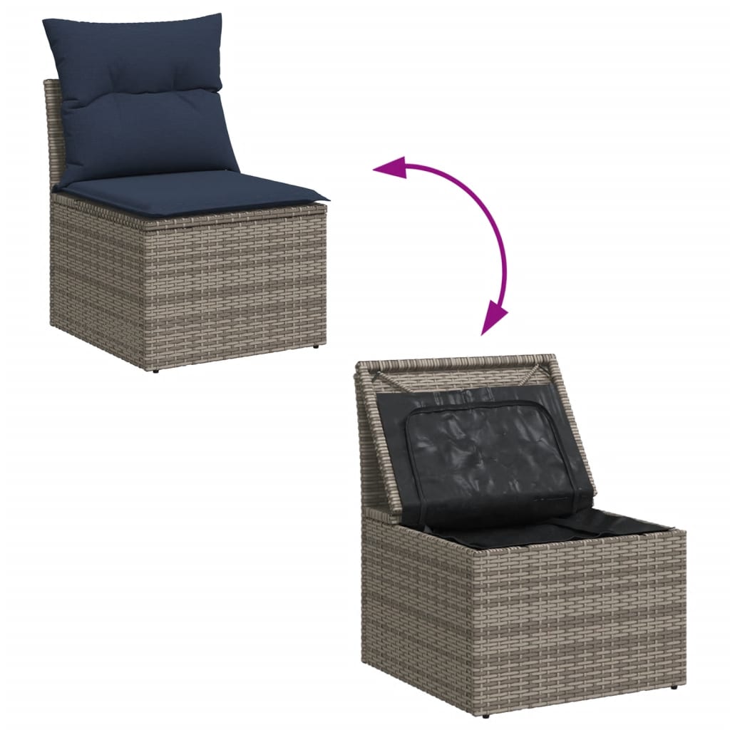 Ensemble de canapé de jardin 8 pcs avec coussins gris résine tressée
