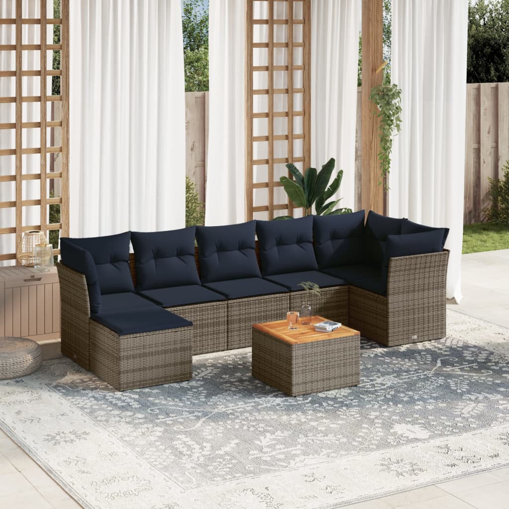 Ensemble de canapé de jardin 8 pcs avec coussins gris résine tressée