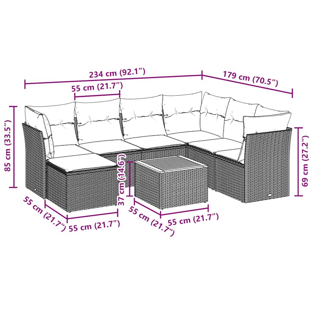 Salon de jardin 8 pcs avec coussins noir résine tressée