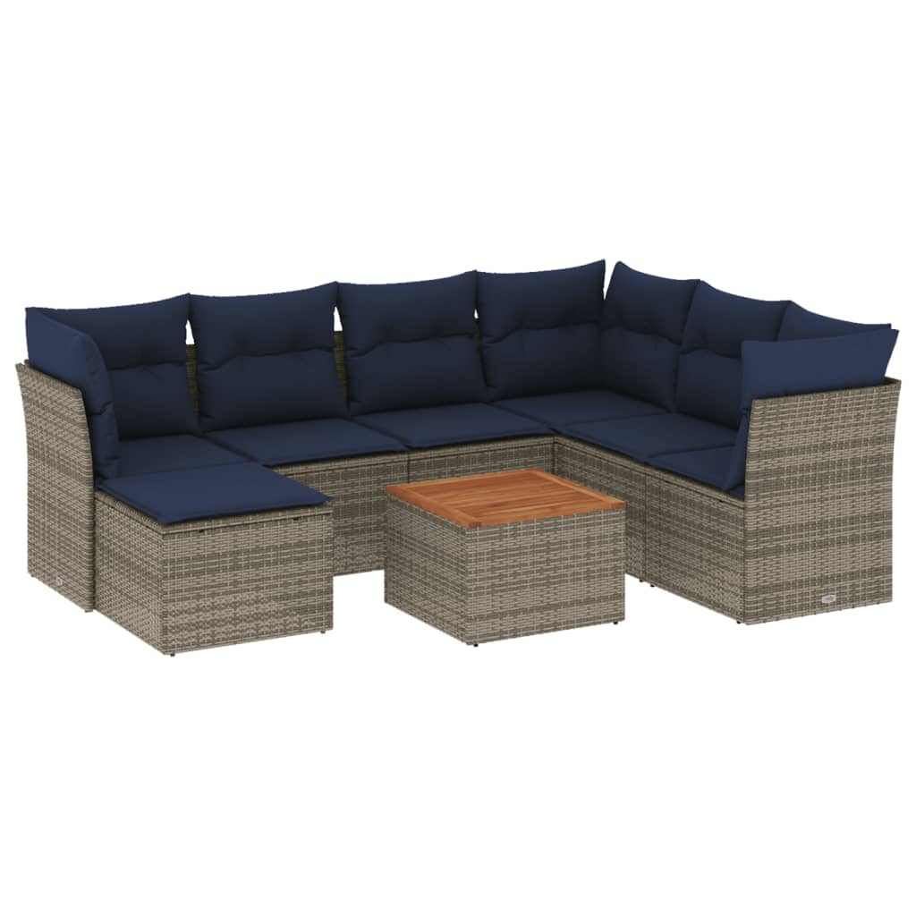Ensemble de canapé de jardin 8 pcs avec coussins gris résine tressée