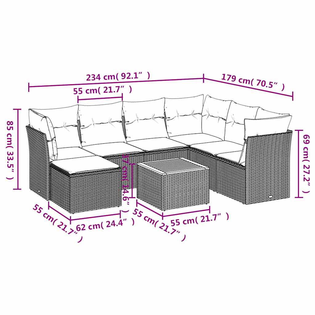 Ensemble de canapé de jardin 8 pcs avec coussins gris résine tressée