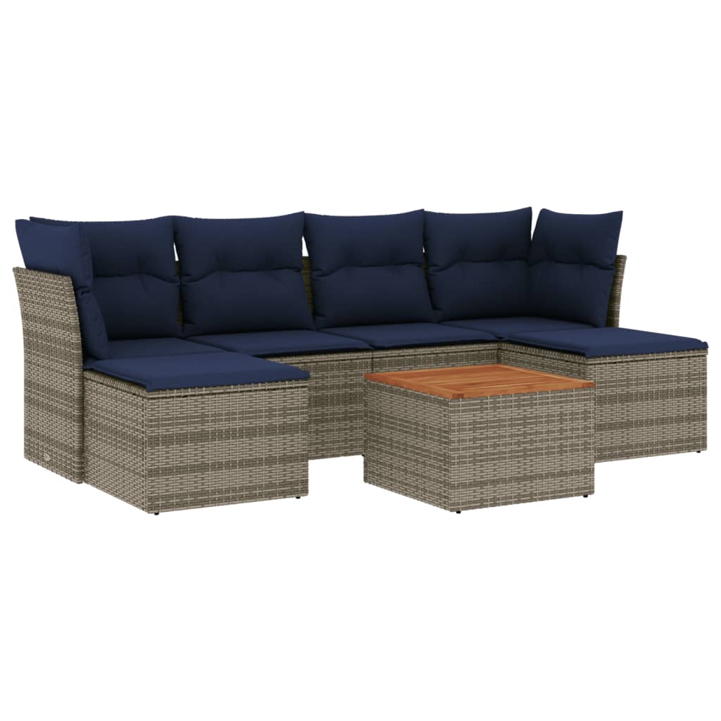 Ensemble de canapé de jardin 7 pcs avec coussins gris résine tressée