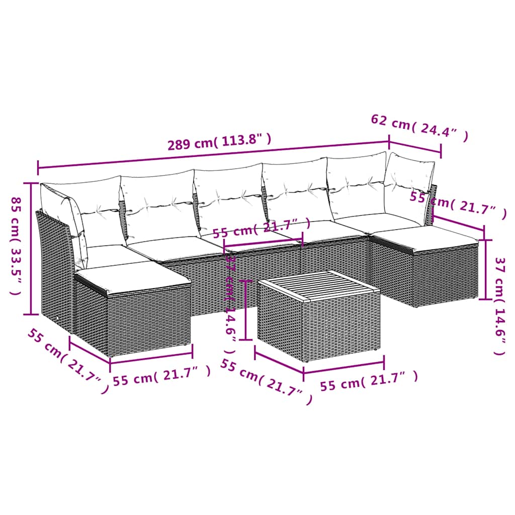 Ensemble de canapé de jardin 8 pcs avec coussins gris résine tressée