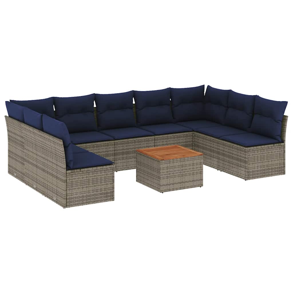 Salon de jardin 10 pcs avec coussins gris résine tressée