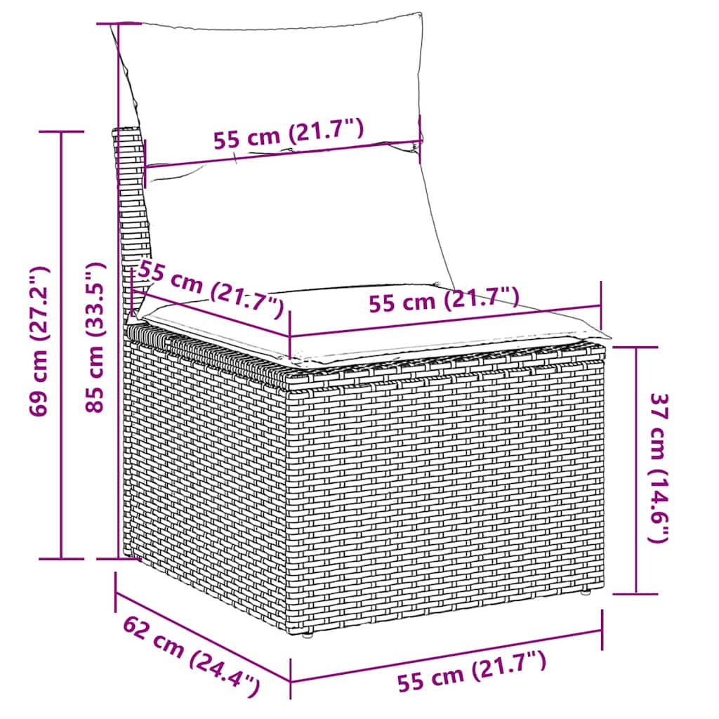Salon de jardin 10 pcs avec coussins gris résine tressée