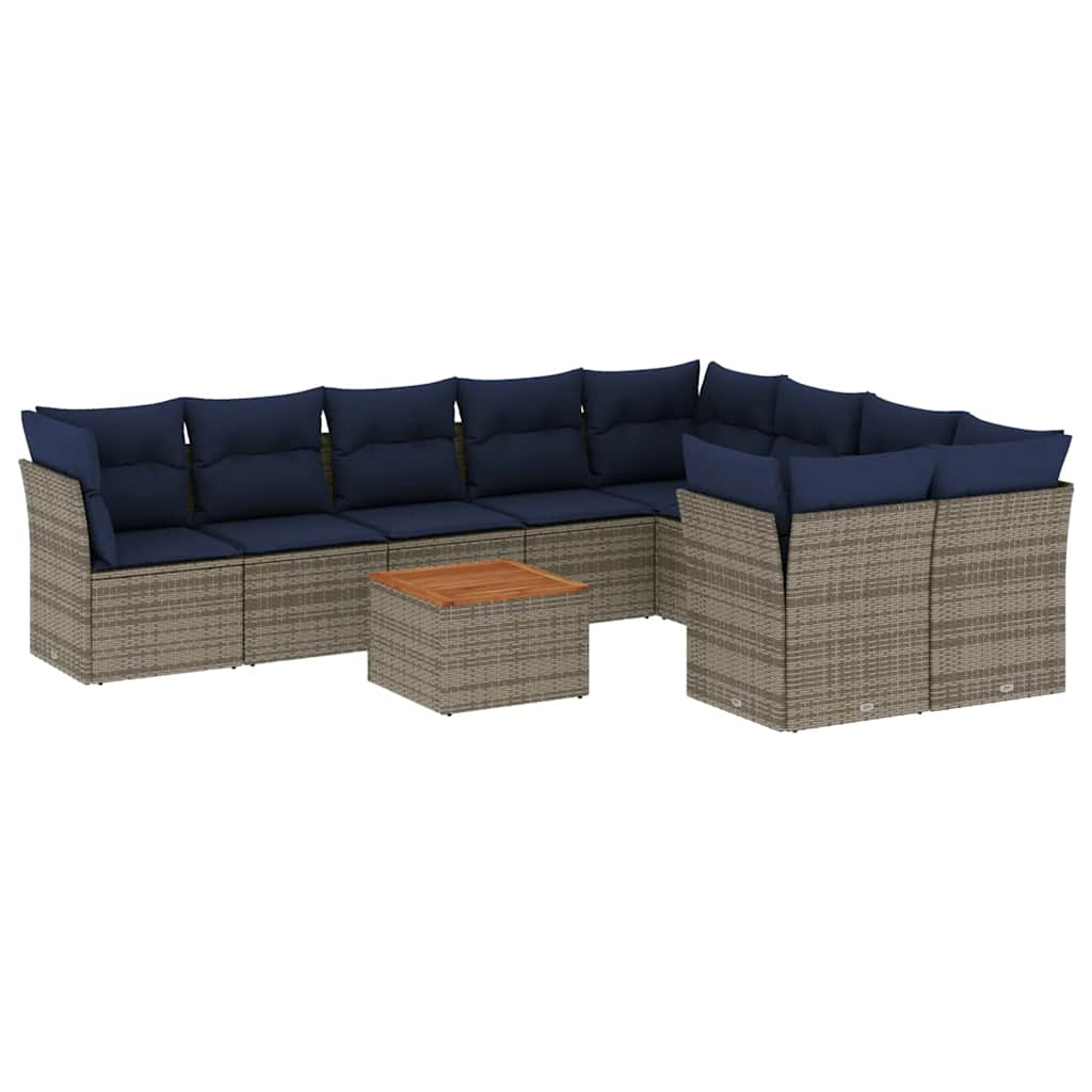 Salon de jardin 10 pcs avec coussins gris résine tressée