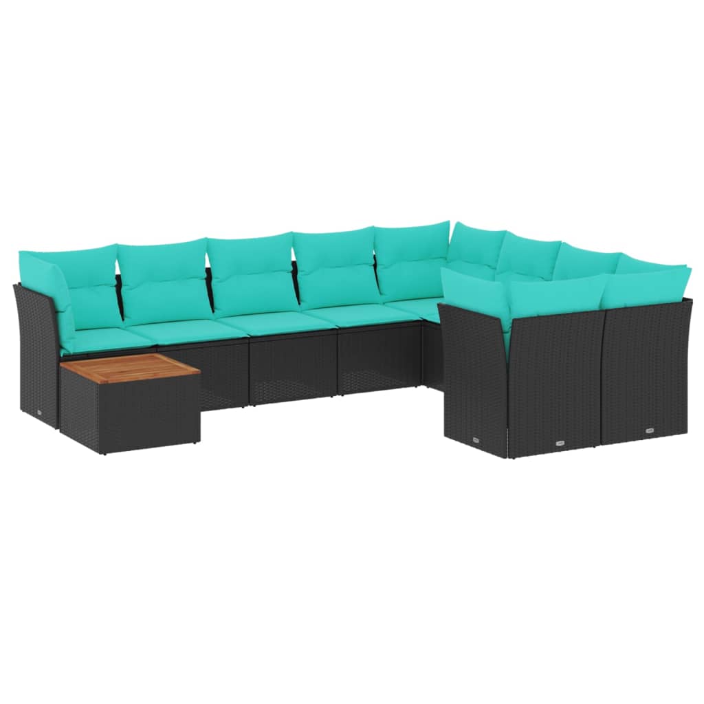 Salon de jardin 10 pcs avec coussins noir résine tressée