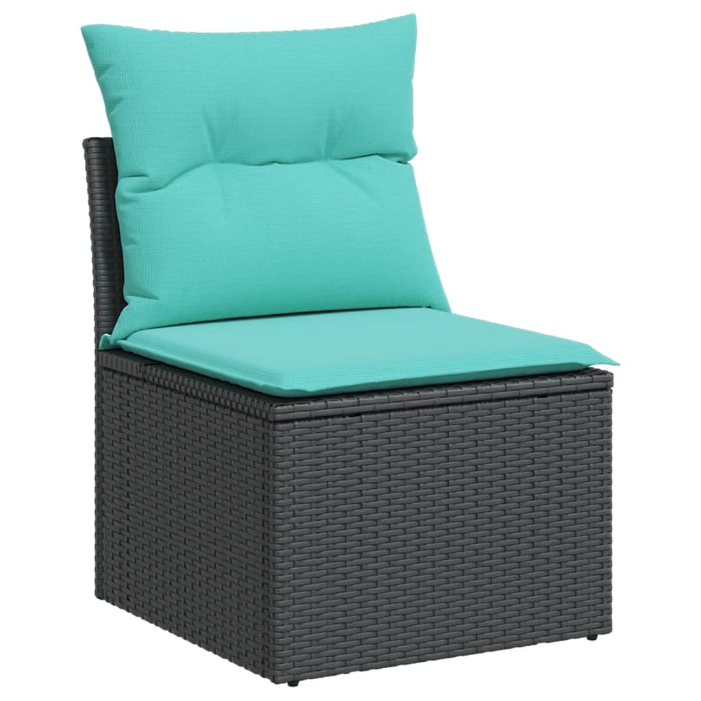 Salon de jardin 10 pcs avec coussins noir résine tressée