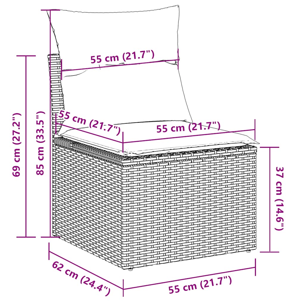 Salon de jardin 11 pcs avec coussins gris résine tressée