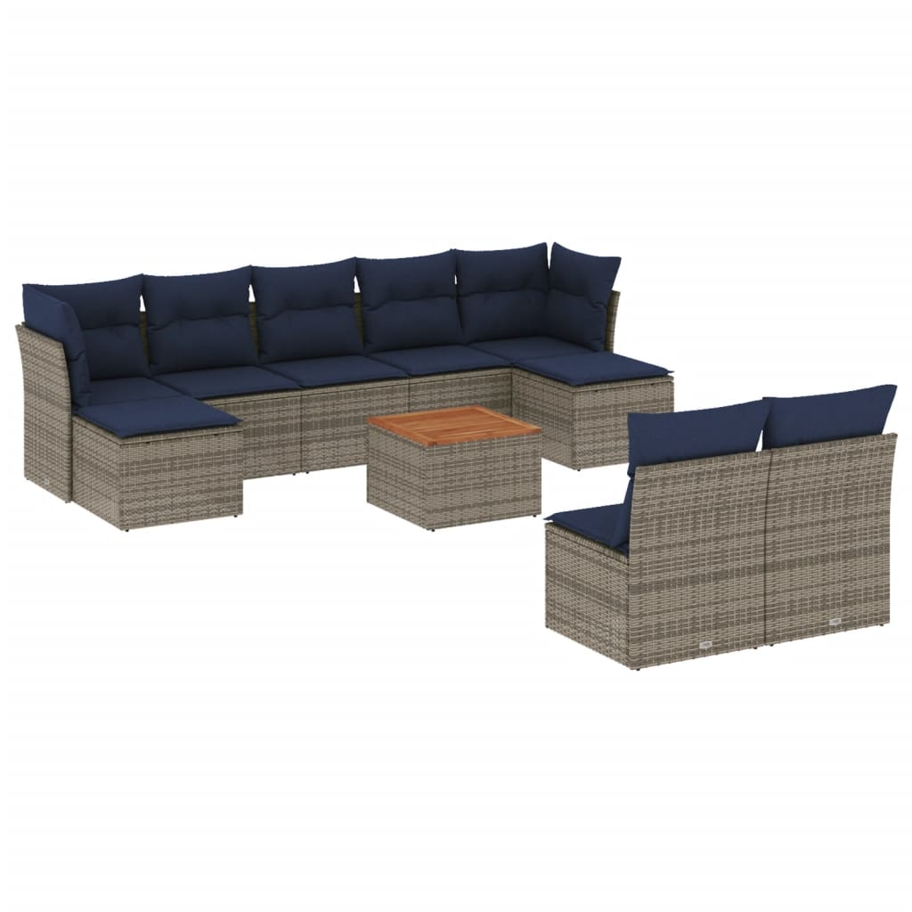 Ensemble de canapé de jardin 10 pcs avec coussins gris résine tressée
