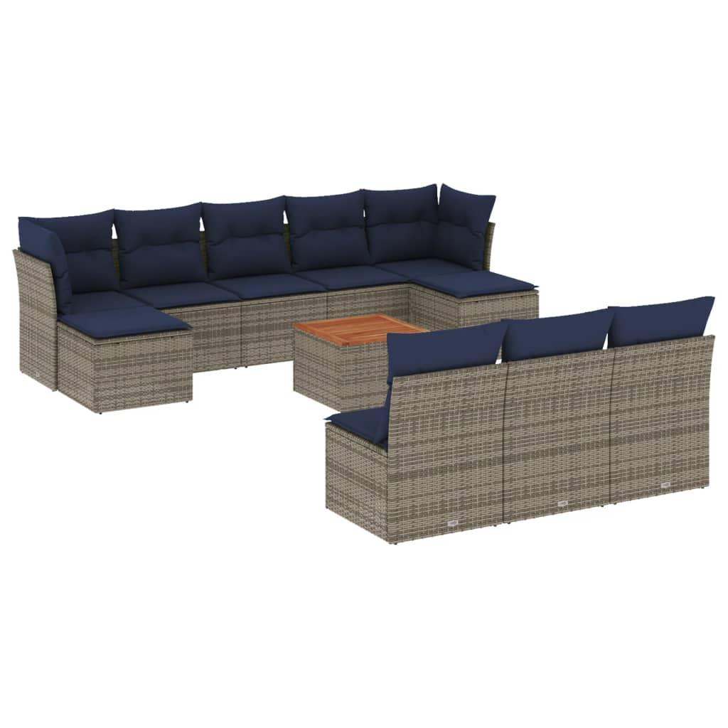 Ensemble de canapé de jardin 11 pcs avec coussins gris résine tressée