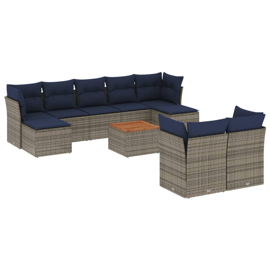 Ensemble de canapé de jardin 10 pcs avec coussins gris résine tressée