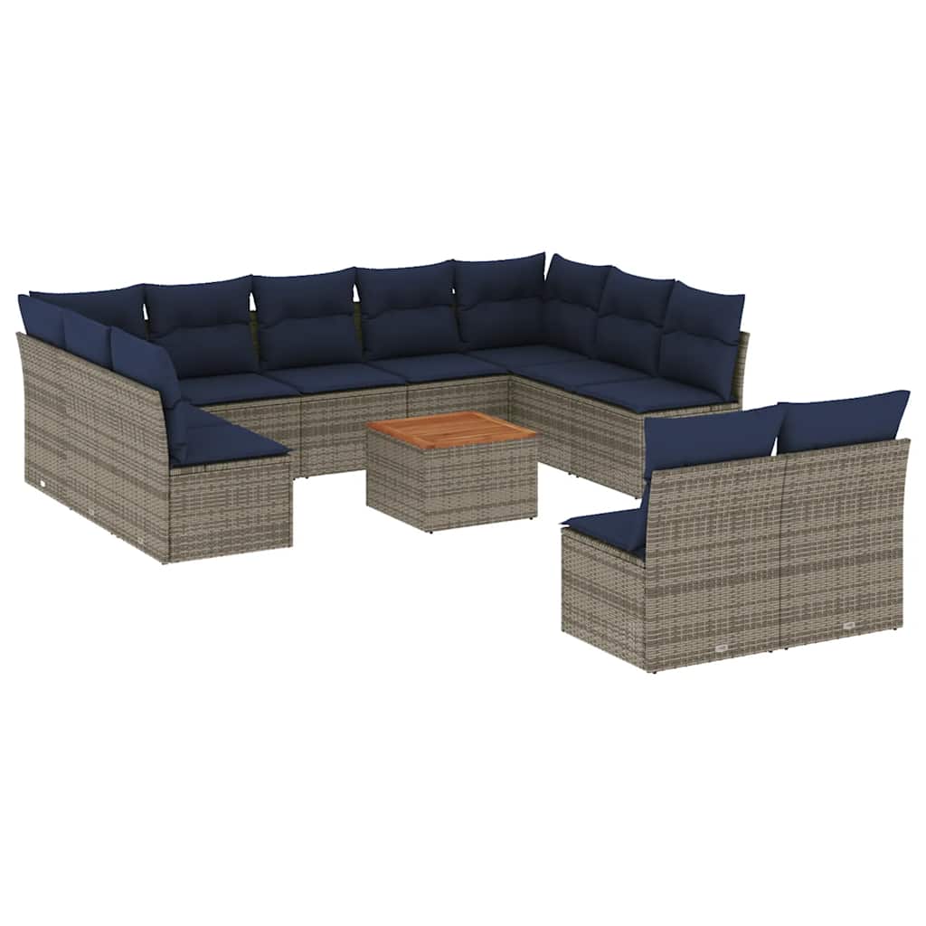 Salon de jardin avec coussins 12 pcs gris résine tressée