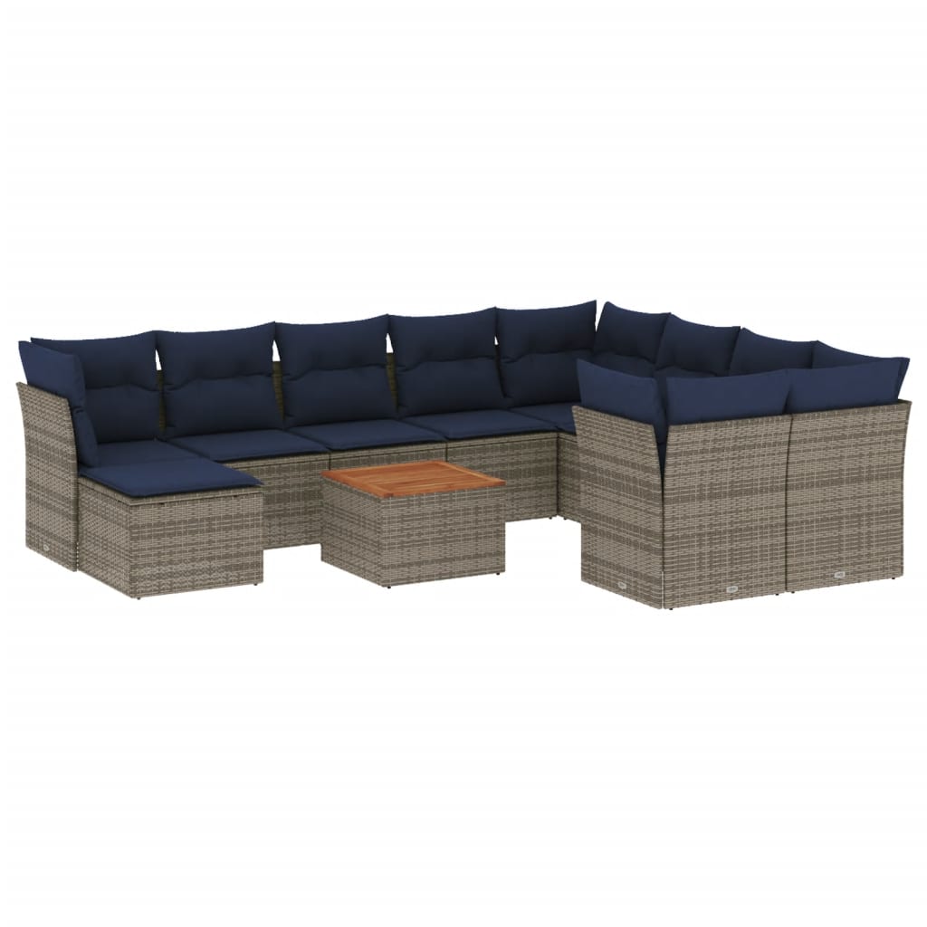Ensemble de canapé de jardin 11 pcs avec coussins gris résine tressée