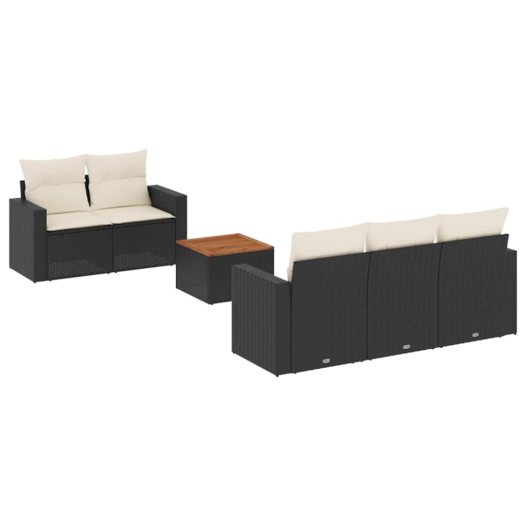 Salon de jardin 6 pcs avec coussins noir résine tressée