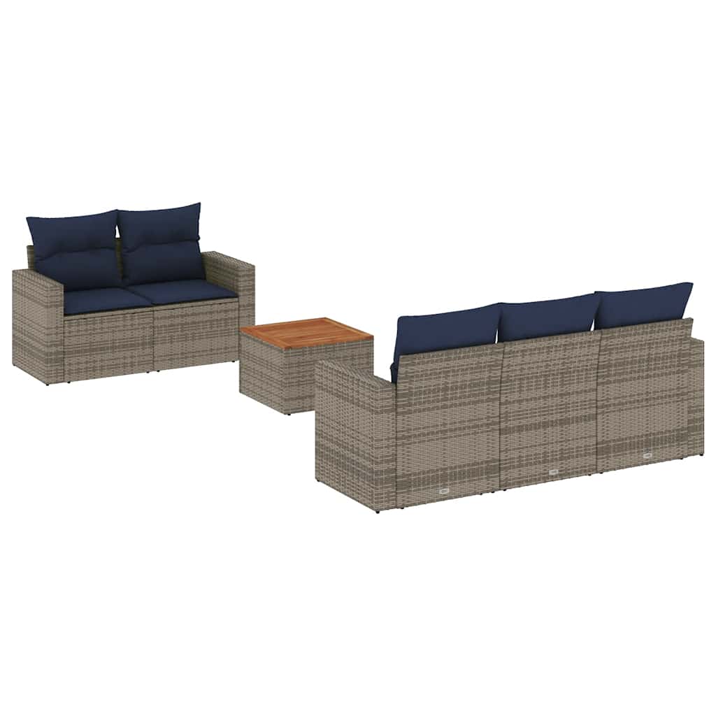 Salon de jardin 6 pcs avec coussins gris résine tressée
