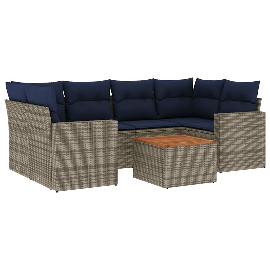 Salon de jardin 7 pcs avec coussins gris résine tressée