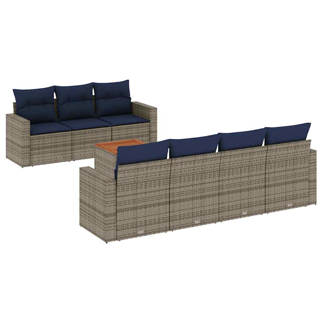 Salon de jardin 8 pcs avec coussins gris résine tressée