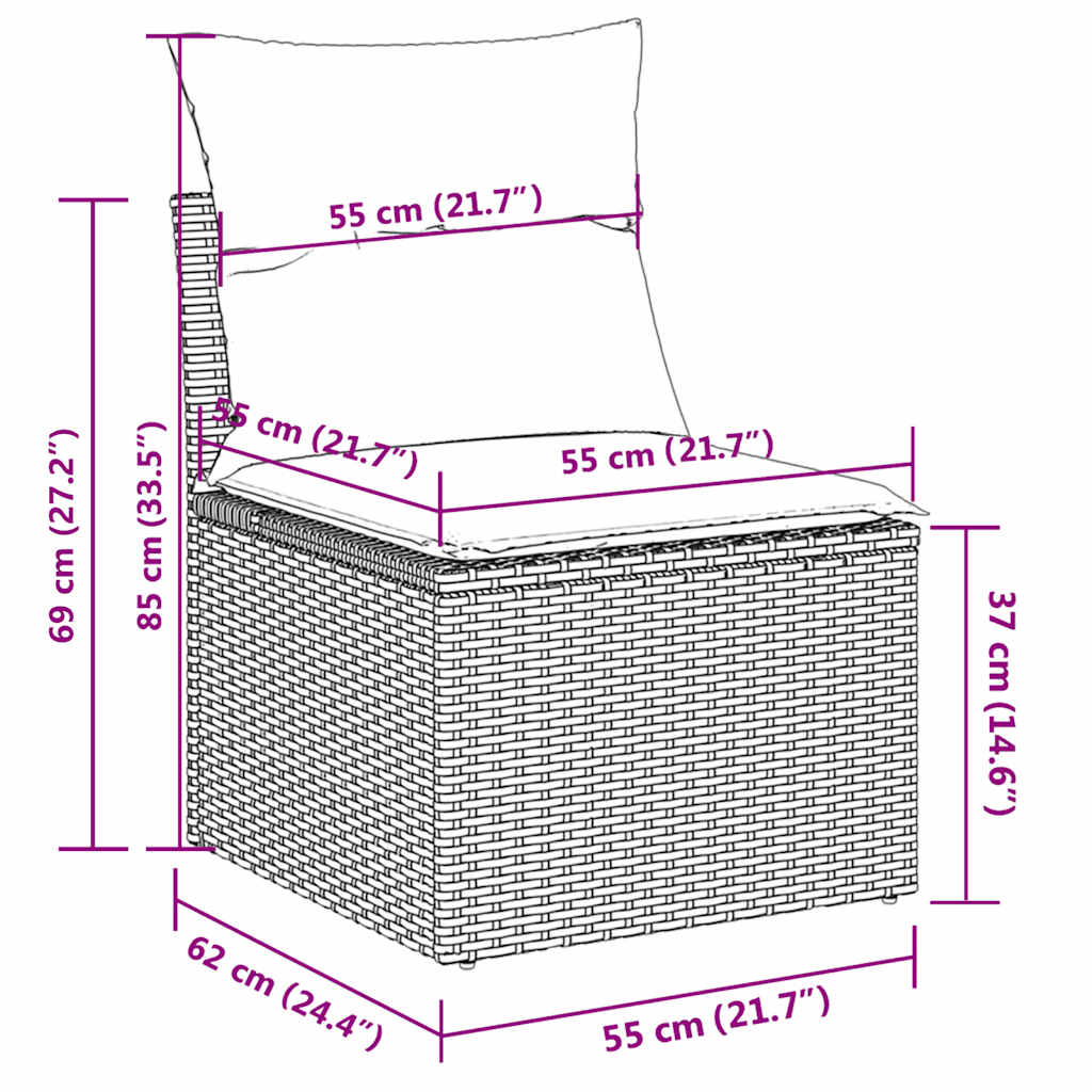 Salon de jardin 8 pcs avec coussins gris résine tressée