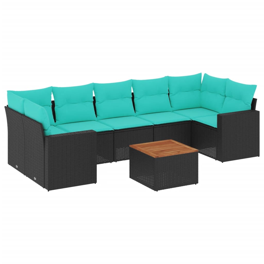 Salon de jardin 8 pcs avec coussins noir résine tressée