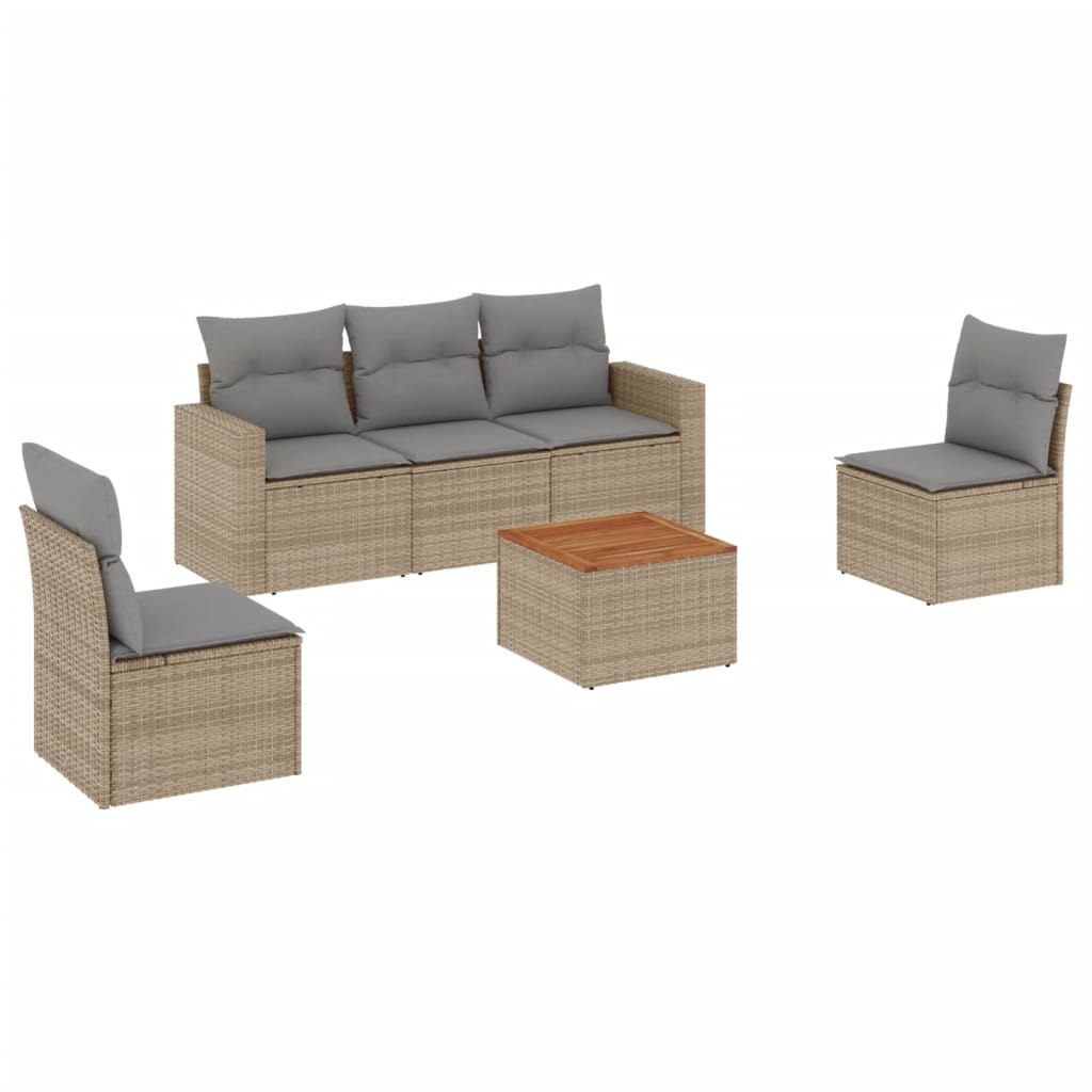 Salon de jardin avec coussins 6pcs mélange beige résine tressée