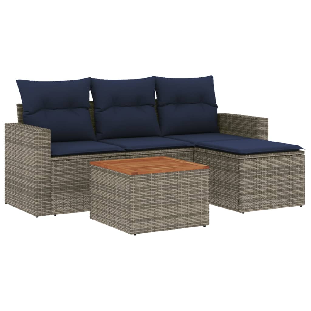 Ensemble de canapé de jardin 5 pcs avec coussins gris résine tressée