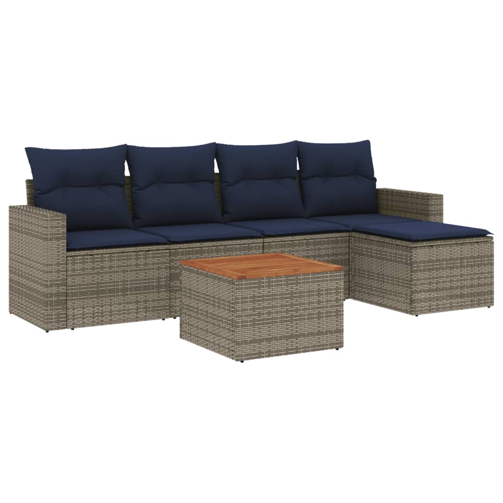 Ensemble de canapé de jardin 6 pcs avec coussins gris résine tressée