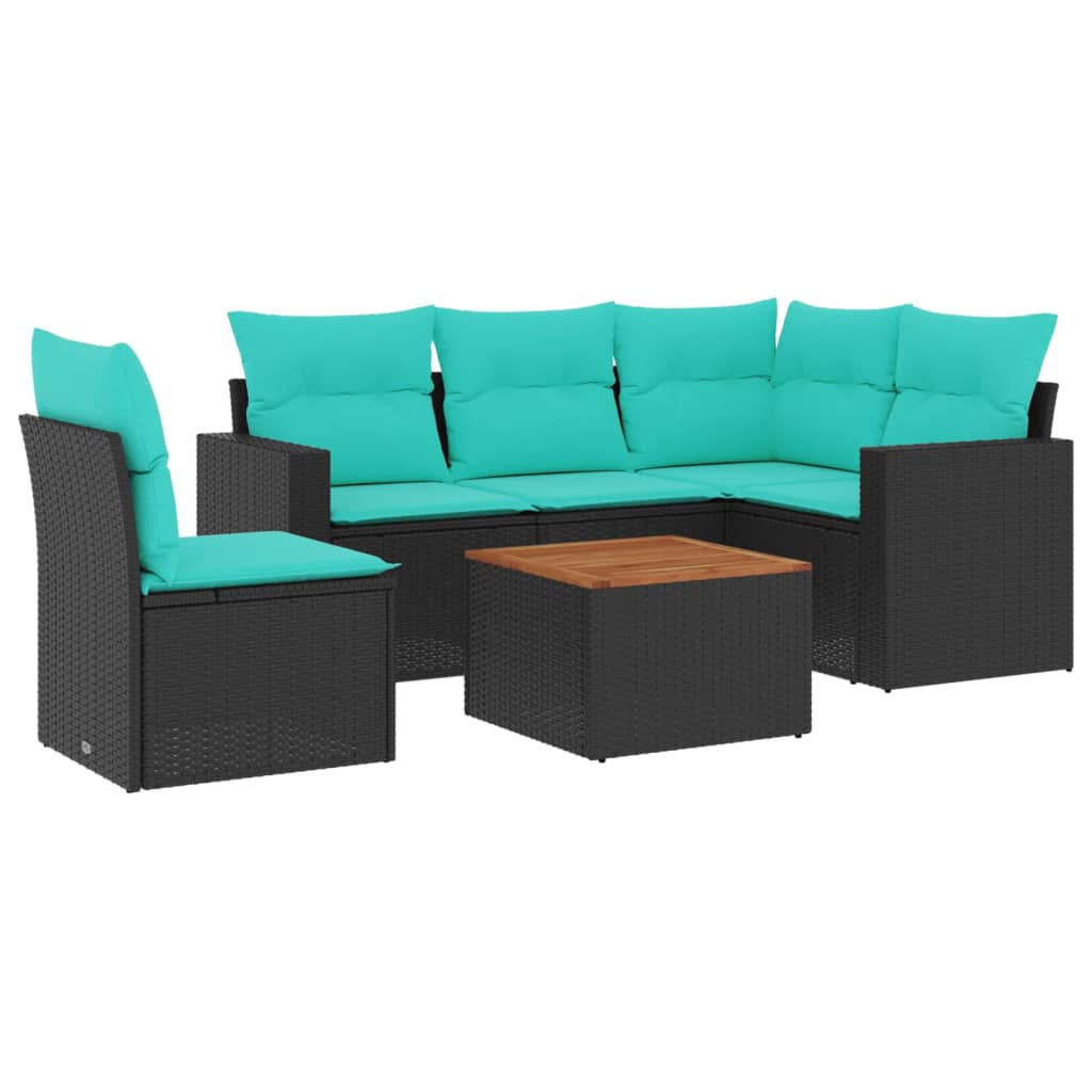 Salon de jardin 6 pcs avec coussins noir résine tressée