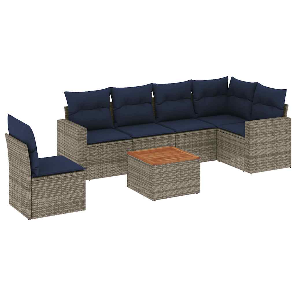 Salon de jardin 7 pcs avec coussins gris résine tressée