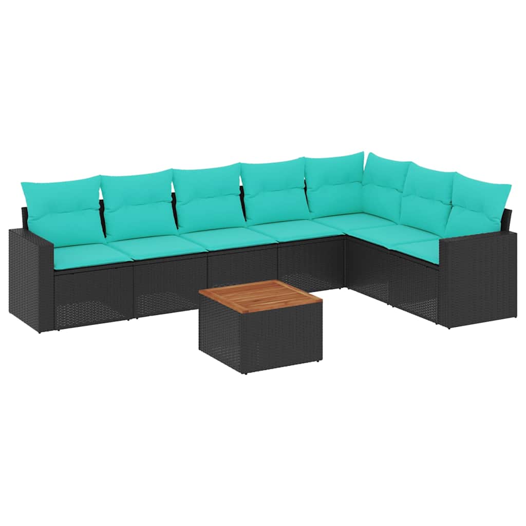 Salon de jardin 8 pcs avec coussins noir résine tressée